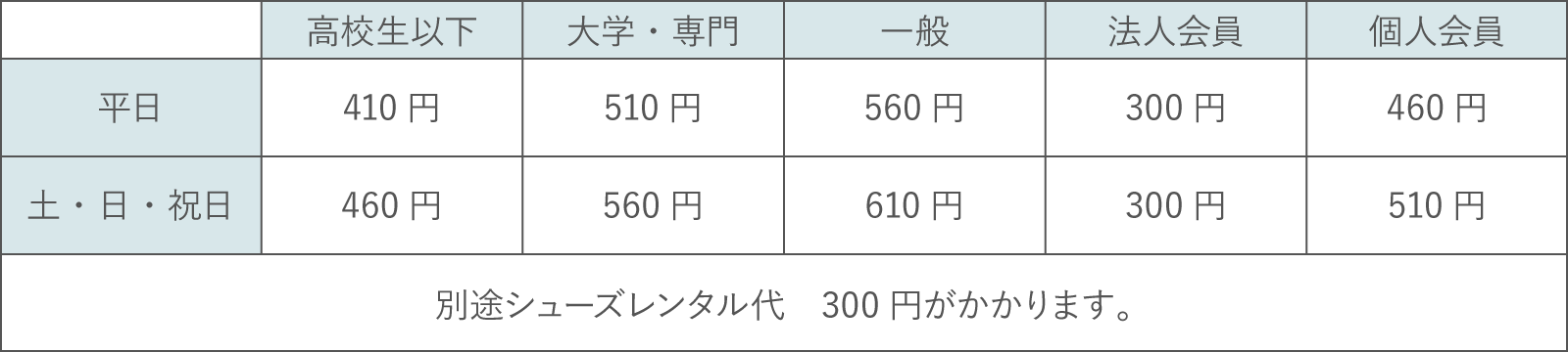 料金表